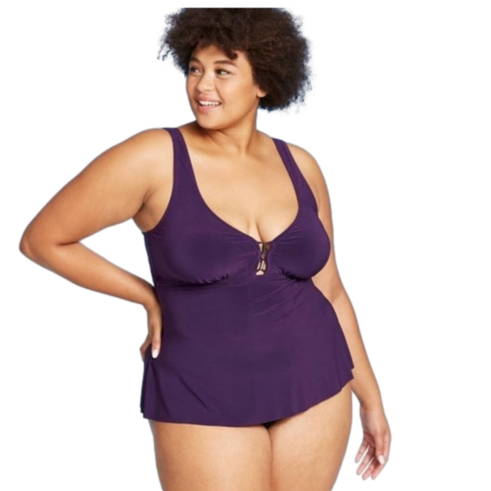WOMEN'S Plus Size Over the Shoulder Tankini Top - Aqua Green® Wine